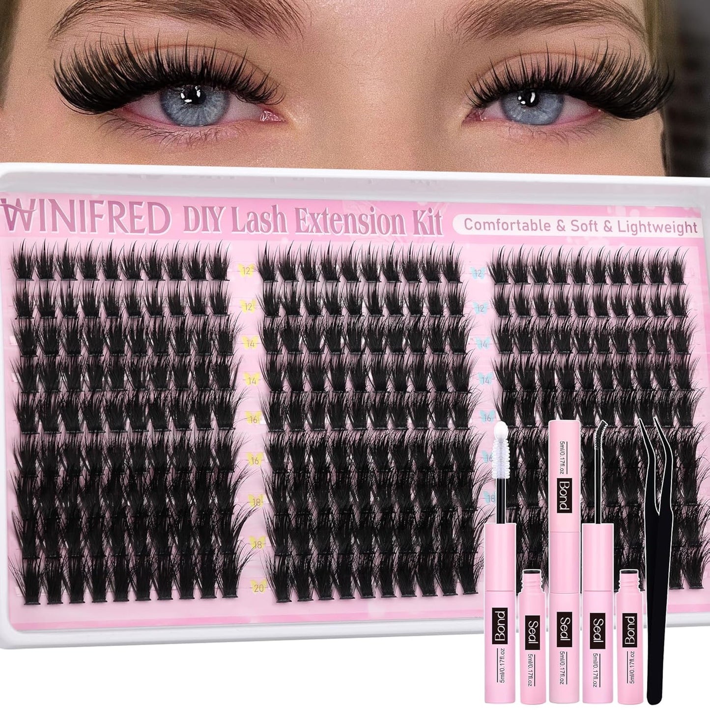 Winifred Lash Clusters Kit Fairy Eyelash Clusters with Spikes Wispy Lash Extension Kit Natural Cluster Eyelash Extensions C Curly Anime Individual Lashes Kit Lash Bond and Seal Tweezers (12-20mm)