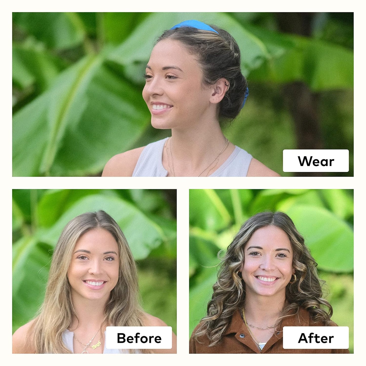 RobeCurls Heatless Hair Curler Set - Satin Curling Headband for Natural, No-Heat Curls - Sleep in Overnight Styling Tool with 2 Scrunchies - Easy & Gentle on Hair (Cream)