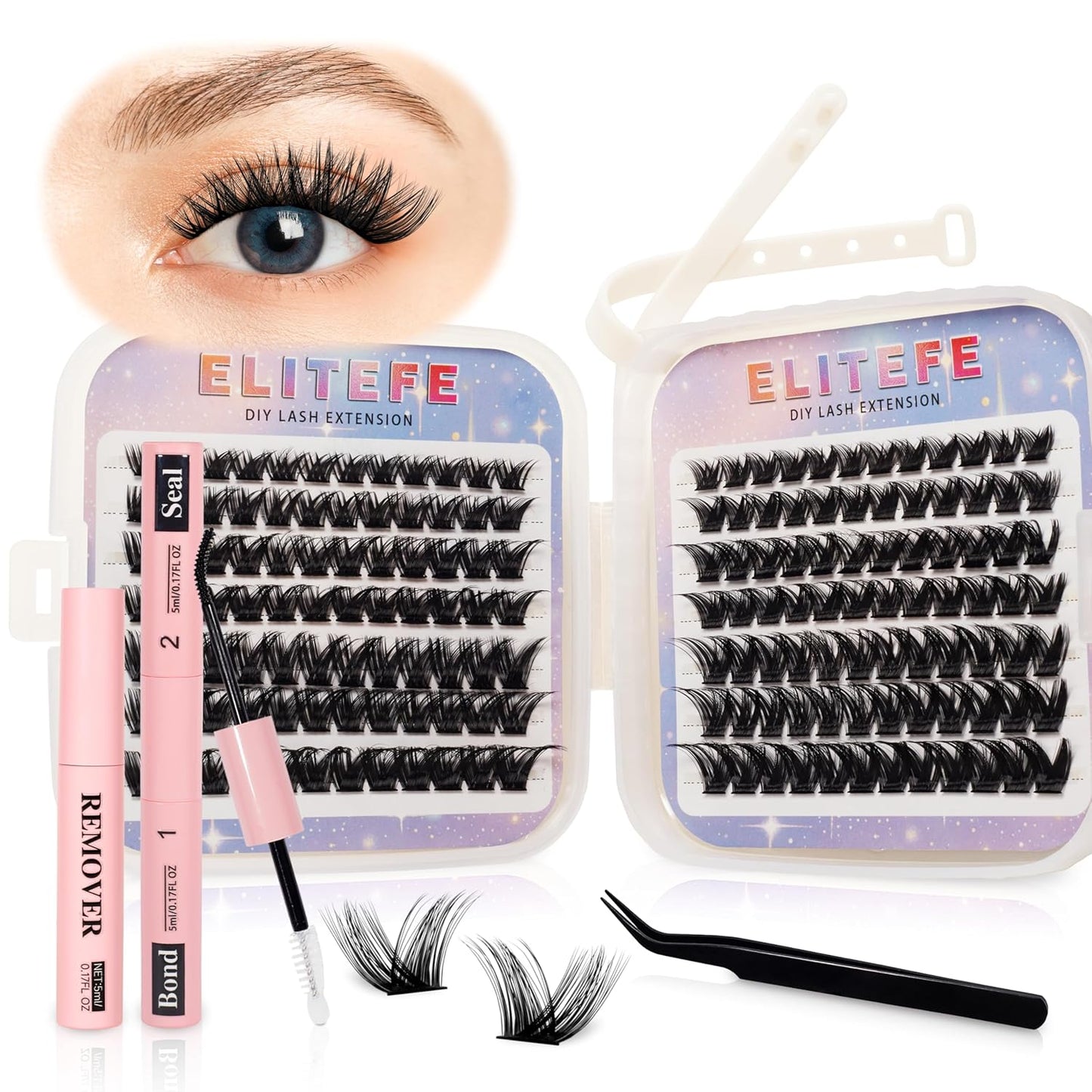 Lash Extension Kit DIY Lash Clusters Kit Eyelash Extensions Individual Lashes Extensions with (BondSeal,Tweezers,Remover,168PcsDesert Rose,8-16)