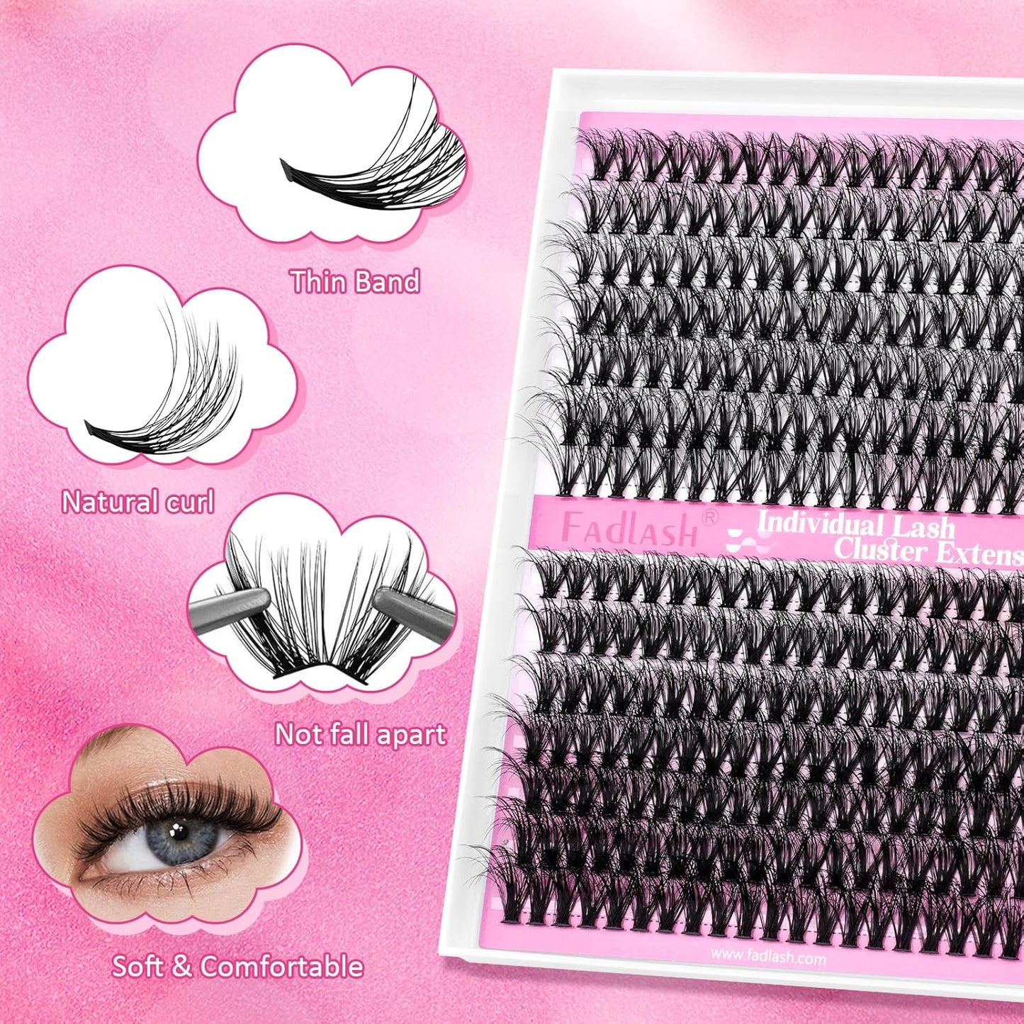 Lash Clusters 240pcs 30D+40D 12-18mm Cluster Lashes Mixed Tray 3D Effect Volume Individual Lashes Cluster Eyelash Extensions Fluffy Soft D Curl DIY Lash Extension Kit at Home (30D+40D-0.07-D,12-18mm)