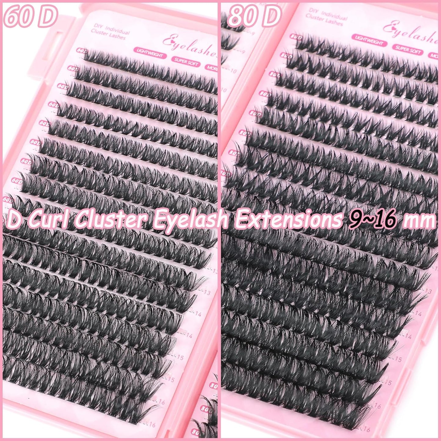 640 Pcs D Lash Clusters, Eyelash Clusters Individual Lash Extension Curl Fluffy Wispy False Eyelashes Extensions (Lash Clusters, 60D+80D 9-16mm)