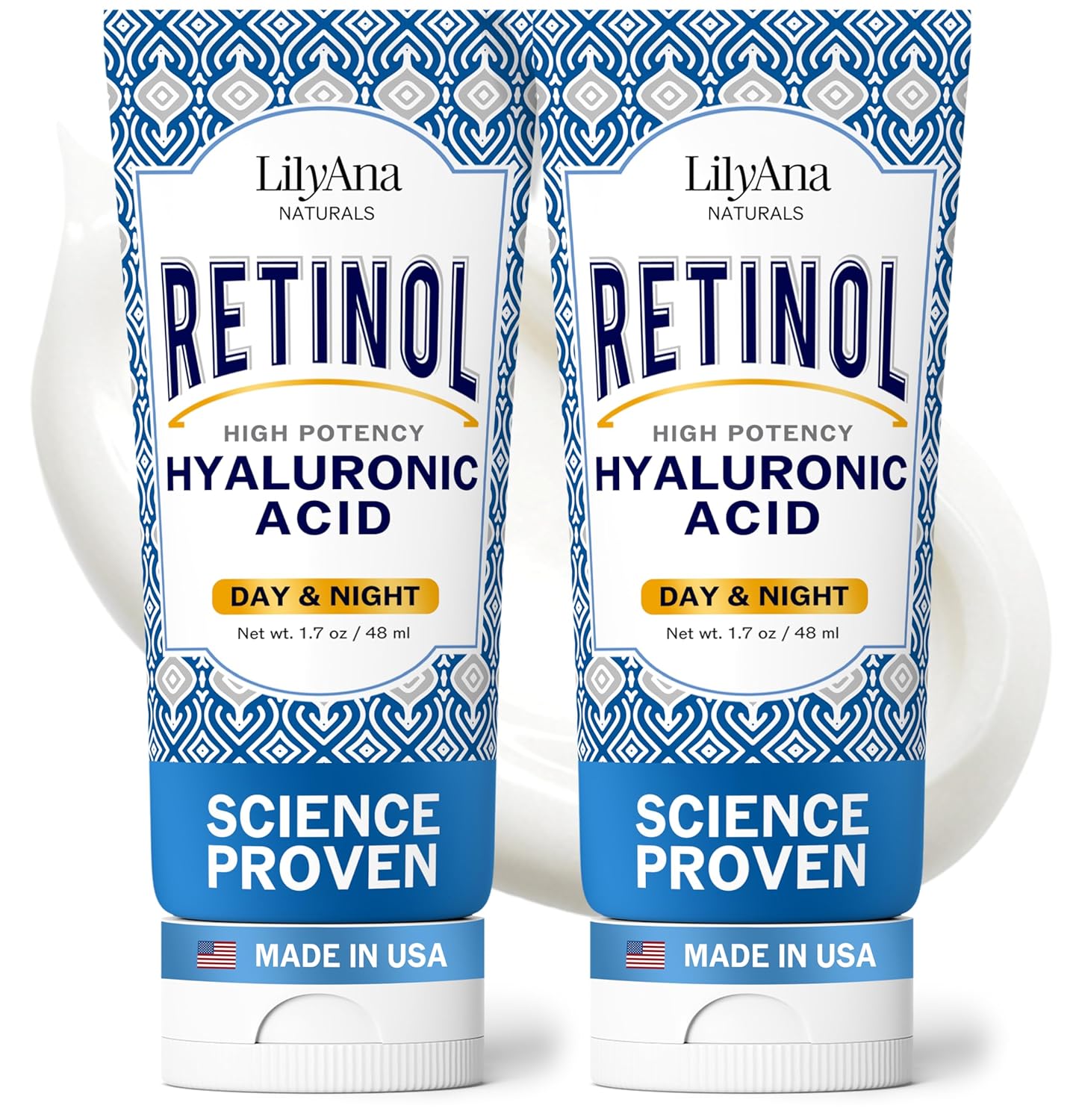 LilyAna Naturals Retinol Cream - Anti-Aging Moisturizer for Face & Neck, Made in USA, Wrinkle Reduction - 1.7oz, 2 Pack