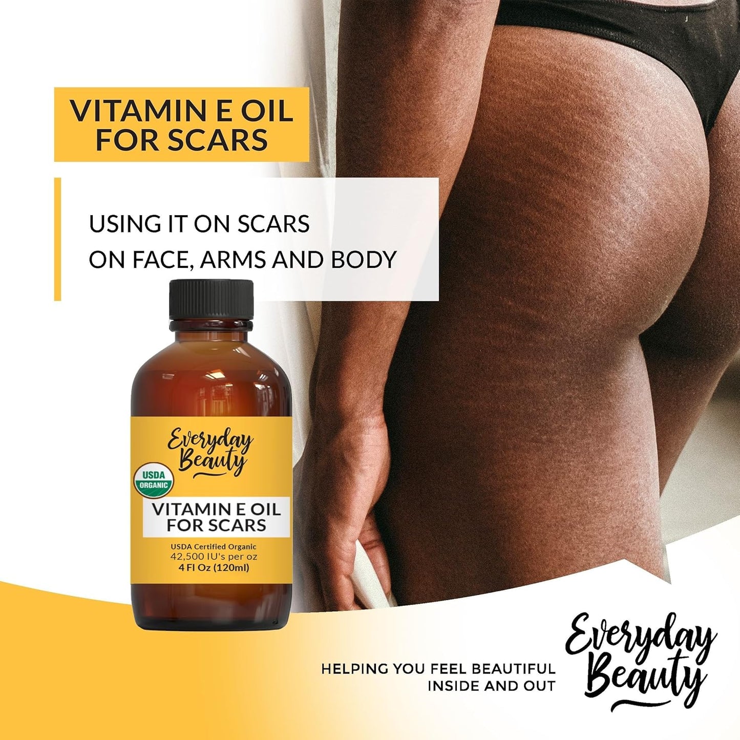 Organic Vitamin E Oil for Scars - All Natural & Vegan Skin Moisturizer 4oz - Light and Unscented Great for Scars After Surgery - Reduce Wrinkles, Anti Aging, Lighten Dark Spots - Face, Skin & All Over
