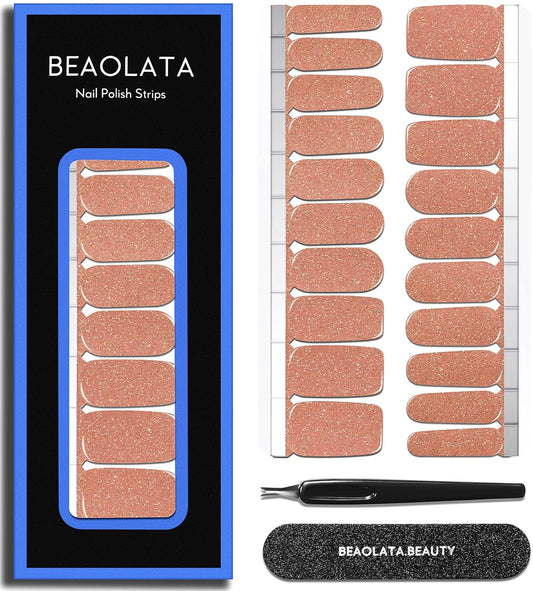 Nail Polish Strips Long Lasting, 20Pcs Wraps, Easy Apply& Remove Salon Quality Gel Nail Stickers (Golden evening Gown)