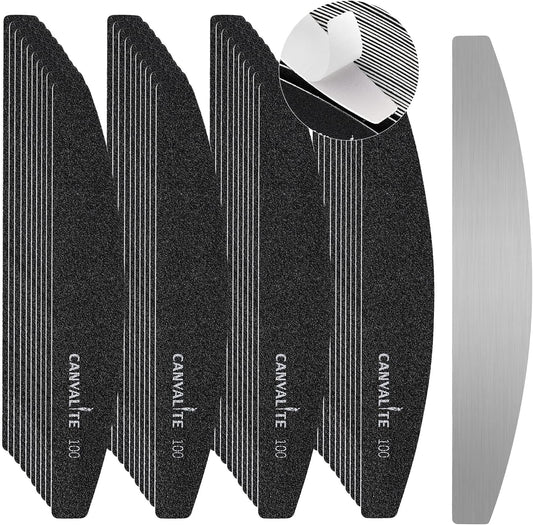 Canvalite 40 PCS Nail File Professional Reusable Peel and Stick Nail Files Replaceable Emery Boards 100 Grit Fingernail Files Manicure Tools for Home and Salon Use