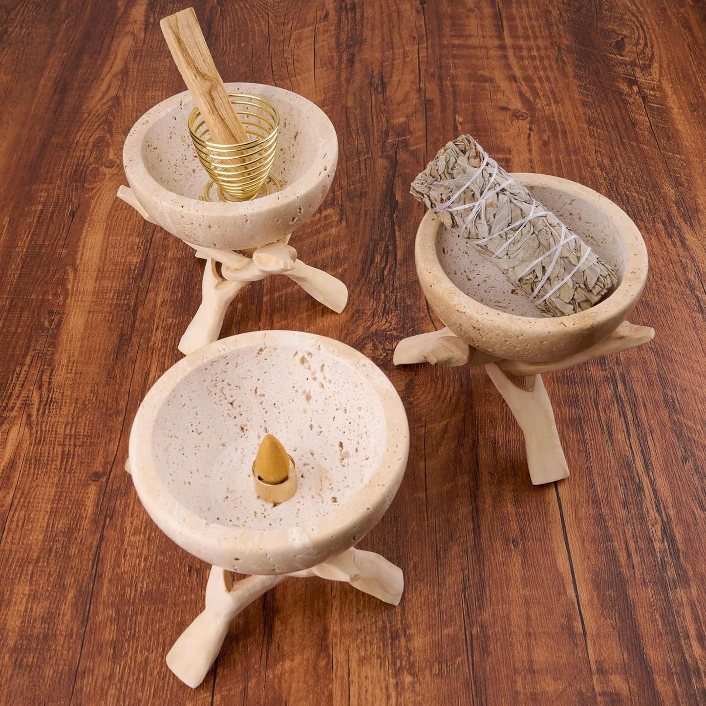 Natural Marble Incense Holder, Palo Santo and Sage Burner, Handmade Incense Burner for Smudging, Incense Burning, and Home Decoration (Cream)