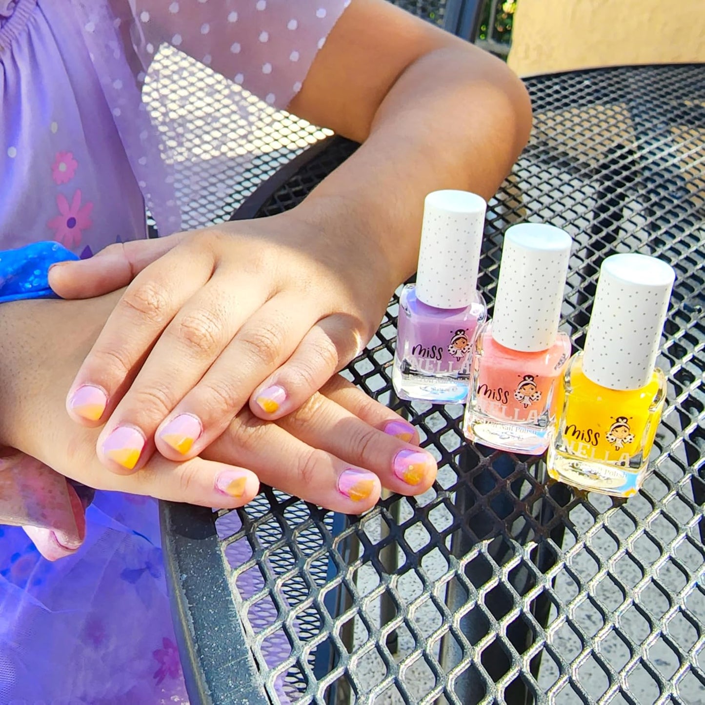 MISS NELLA PIXIE DUST- Peel Off, Odour Free, Water Base & Safe for kids nail polish pack of 3- peach (glitter), lilac & yellow (glitter)