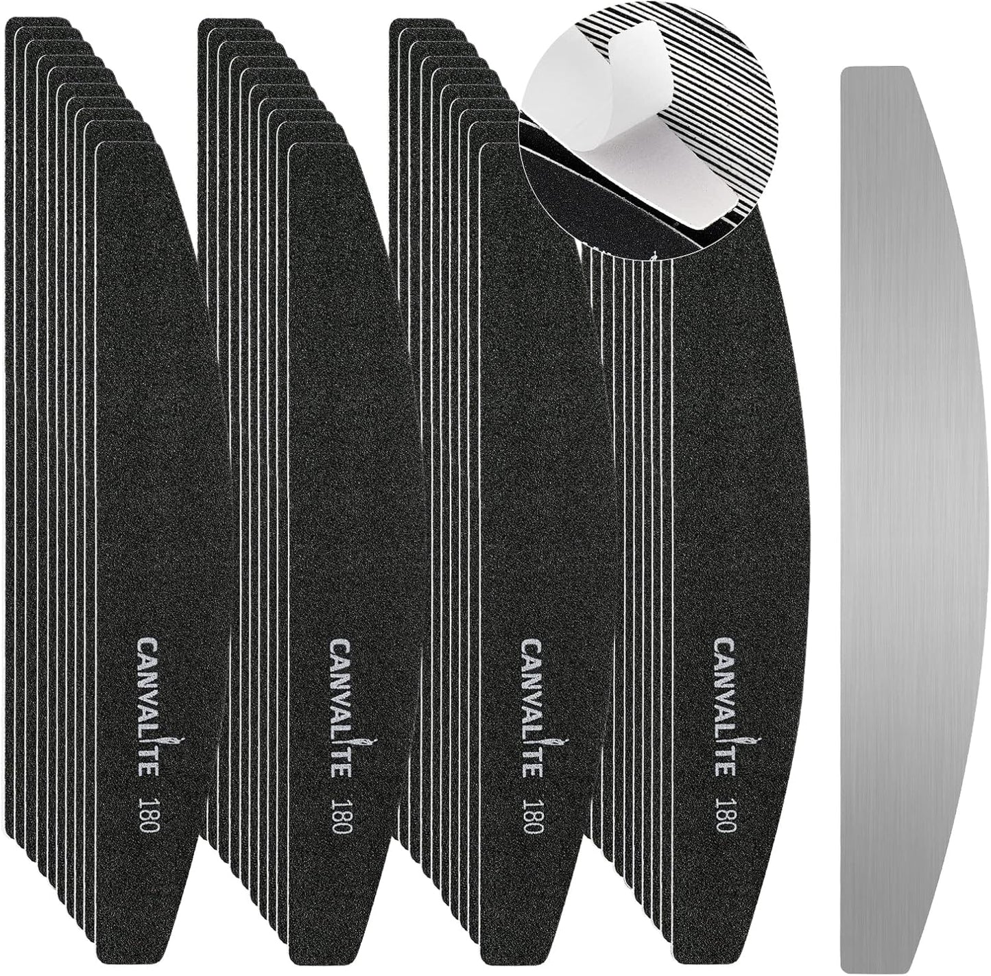 Canvalite 40 PCS Nail File Professional Reusable Peel and Stick Nail Files Replaceable Emery Boards 180 Grit Fingernail Files Manicure Tools for Home and Salon Use