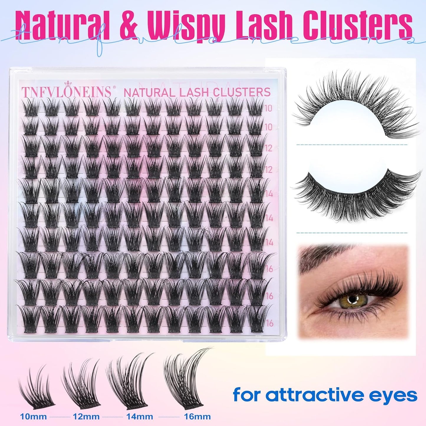 TNFVLONEINS Eyelash Clusters Wispy Cluster Eyelash Extensions Natural Lash Clusters C Curl Individual Lashes Fluffy Eye Lash Clusters Soft Lash Extension Fake Eyelashes