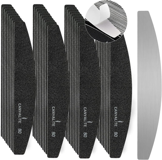 Canvalite 40 PCS Nail File Reusable Peel and Stick Nail Files Replaceable Emery Boards Nail File for Acrylic Nails Professional 80 Grit Fingernail Files for DIY Salon Use