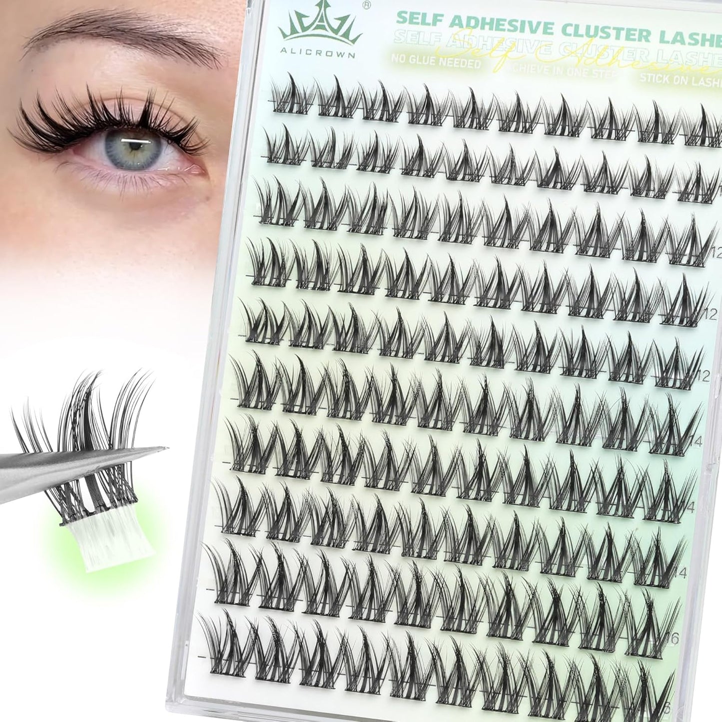 Self Adhesive Eyelashes Manga Lash Clusters 10MM-16MM No Glue Needed Eyelash Clusters Wispy Self Adhesive Lash Extensions Spiky Pre Glued Eyelash Extensions 100Pcs