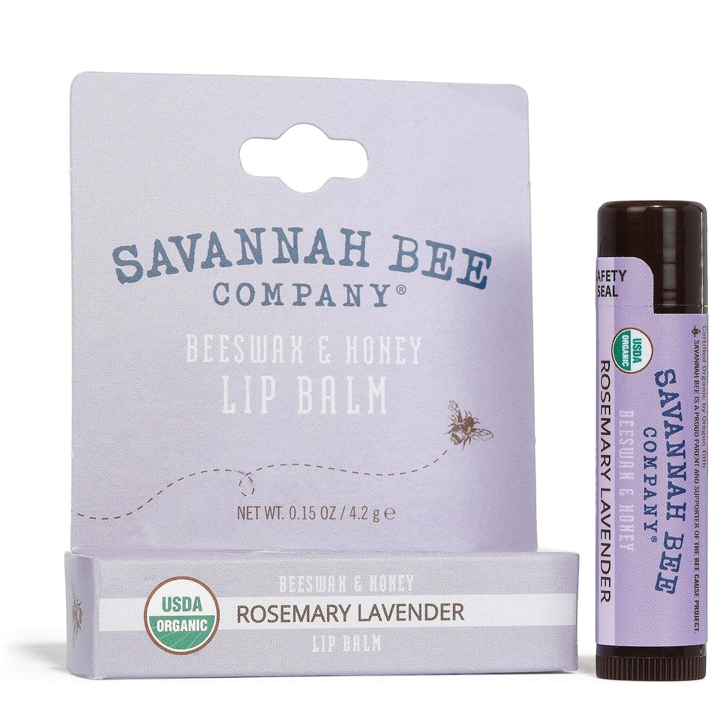 Savannah Bee Lip Balm Hanger 0.15 oz - Invigorating Mint Flavor - Natural Ingredients for Supple, Soft Lips - Convenient Hanger Design (.15 Oz, Rosemary Lavender)