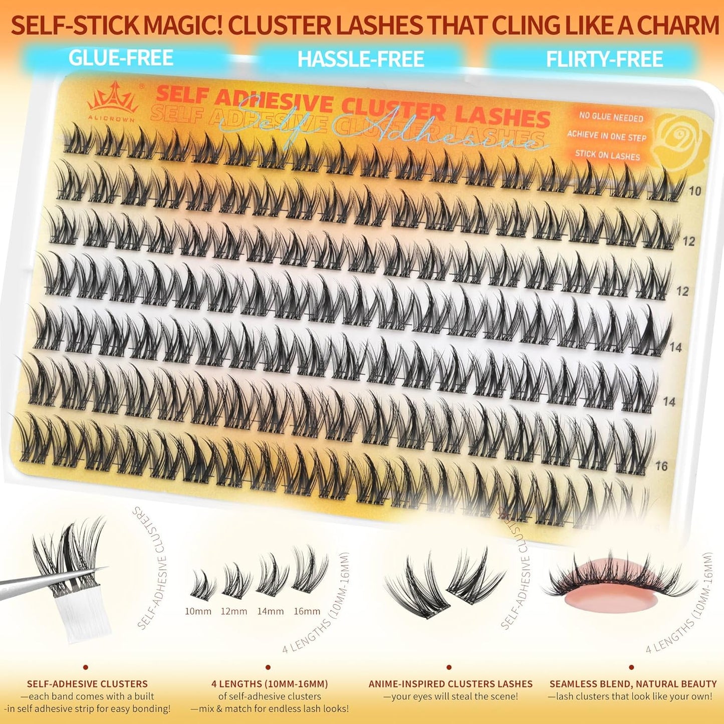 Self Adhesive Eyelashes No Glue Lash Clusters Manga Eyelash Extensions Self Adhesive Eyelash Clusters Wispy Individual Lashes Extensions Spiky Pre-glued Eyelashes 126Pcs