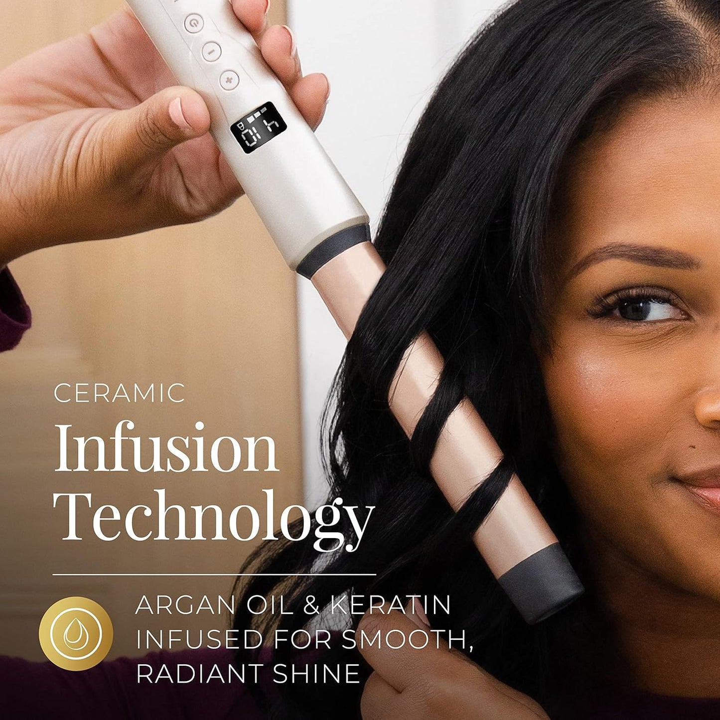 REMINGTON Shine Therapy Argan Oil & Keratin Infused 1 Inch Straight Barrel Curling Wand for Loose Waves, Includes Heat Glove