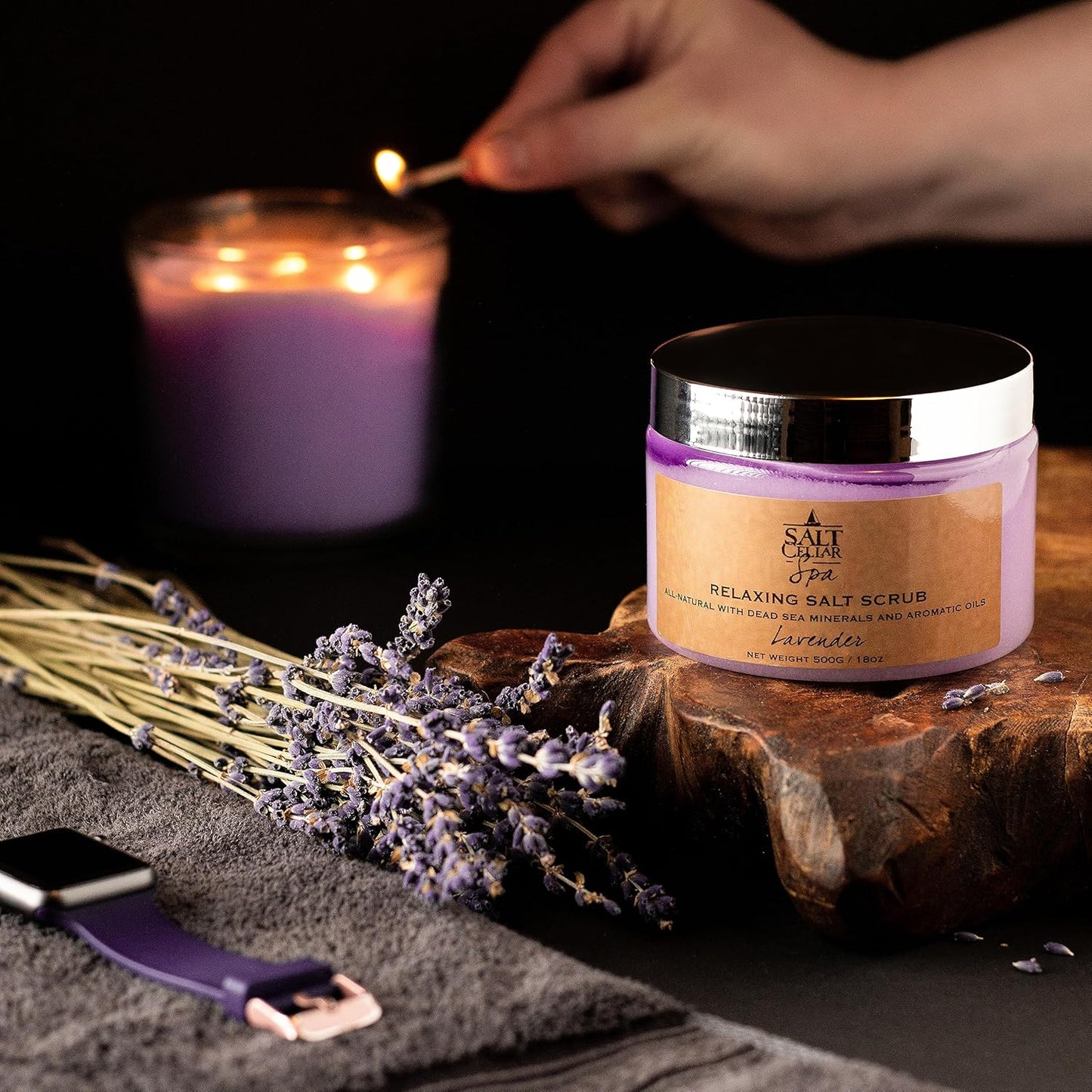 Salt Cellar Spa Lavender Salt Scrub - Elevate Your Self-Care with Dead Sea Minerals - Relax, Revive, and Rejuvenate your Skin - Made in Israel, Cruelty-Free, 18 oz.